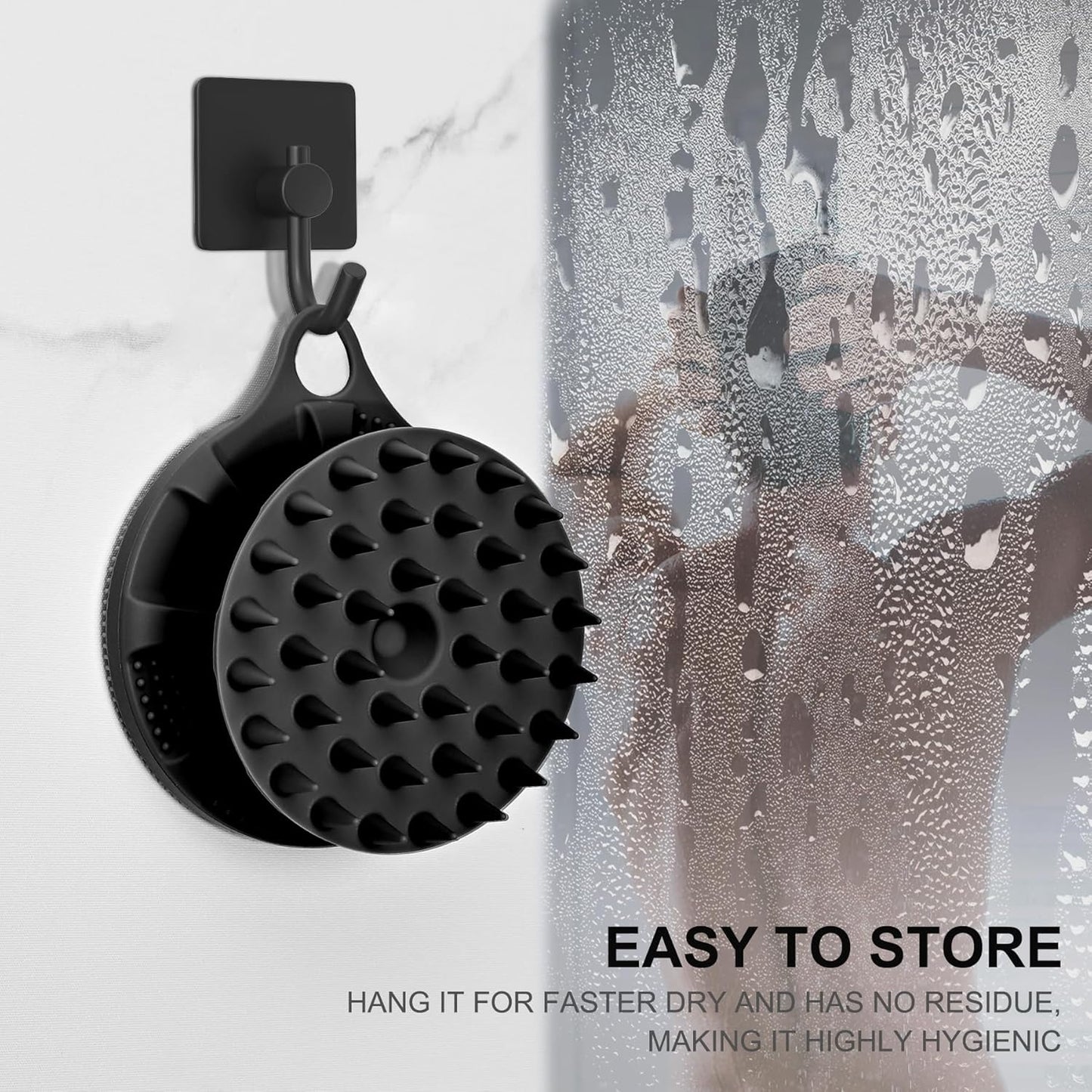 2-In-1 Silicone Body Scrubber and Scalp Massager Shampoo Brush, Food-Grade Soft Material, More Hygienic, Easily Lather, Convenient for Travel, Gym, Business,Etc (Black)