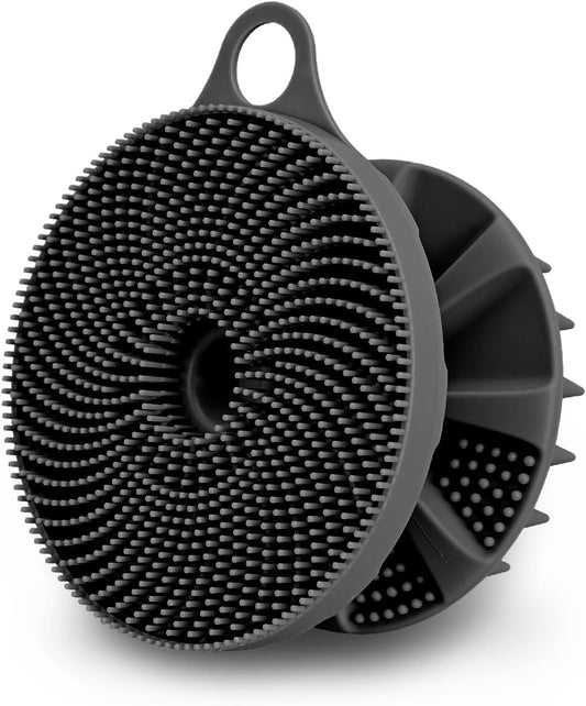 2-In-1 Silicone Body Scrubber and Scalp Massager Shampoo Brush, Food-Grade Soft Material, More Hygienic, Easily Lather, Convenient for Travel, Gym, Business,Etc (Black)