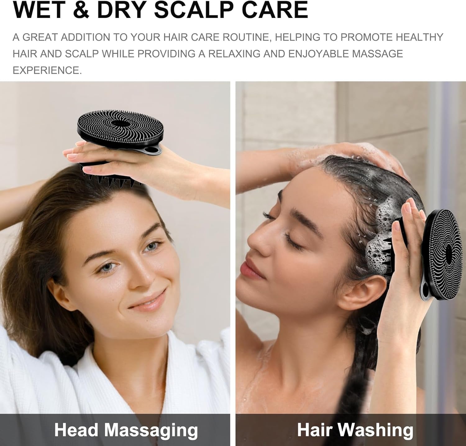 2-In-1 Silicone Body Scrubber and Scalp Massager Shampoo Brush, Food-Grade Soft Material, More Hygienic, Easily Lather, Convenient for Travel, Gym, Business,Etc (Black)
