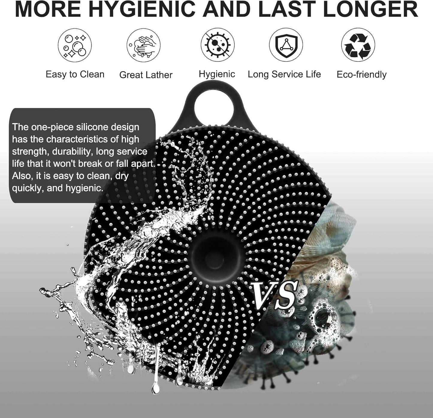 2-In-1 Silicone Body Scrubber and Scalp Massager Shampoo Brush, Food-Grade Soft Material, More Hygienic, Easily Lather, Convenient for Travel, Gym, Business,Etc (Black)