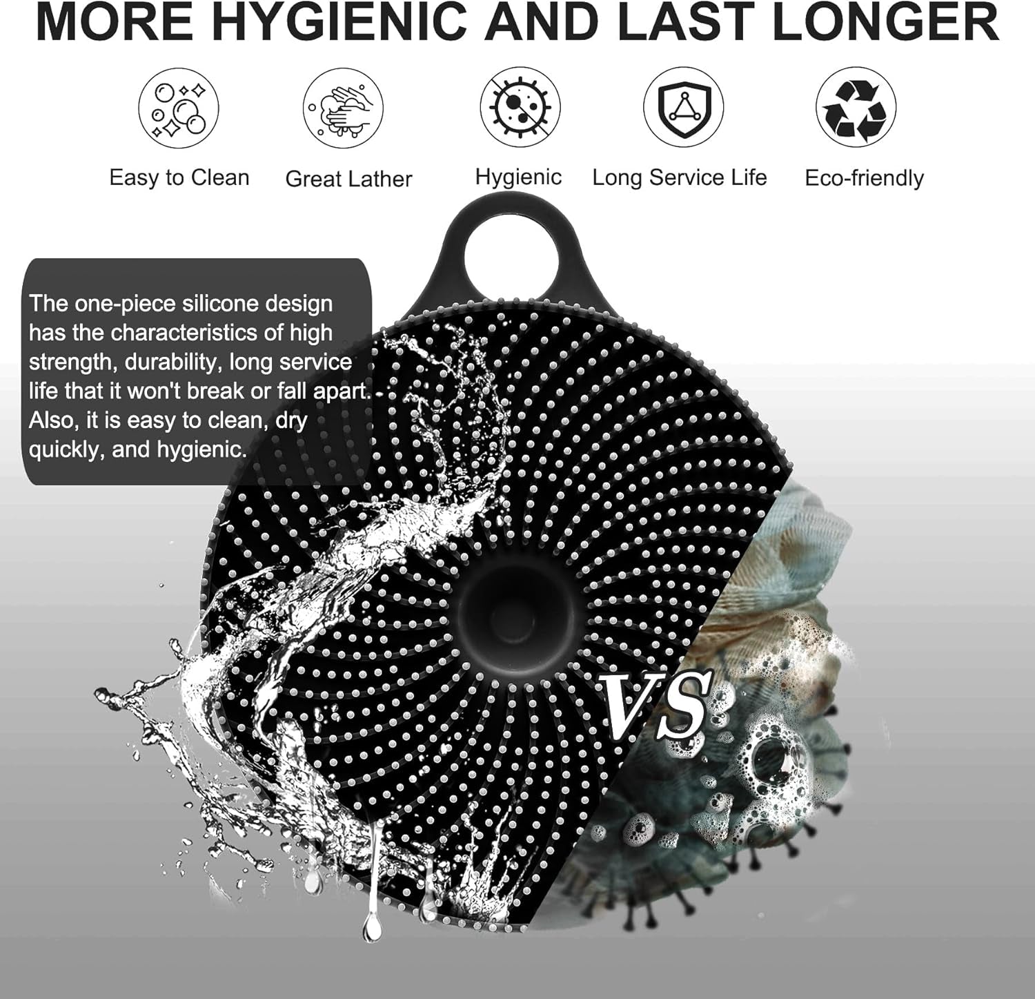 2-In-1 Silicone Body Scrubber and Scalp Massager Shampoo Brush, Food-Grade Soft Material, More Hygienic, Easily Lather, Convenient for Travel, Gym, Business,Etc (Black)